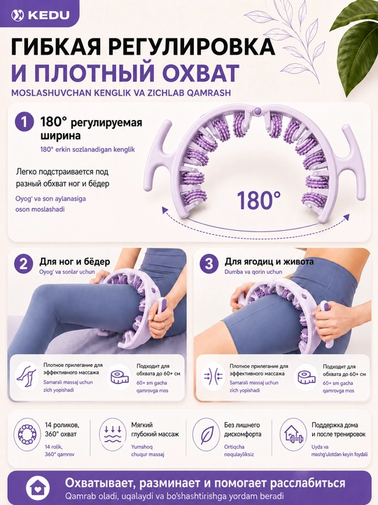 Массажер для тела роликовый KEDU 360, антицеллюлитный, круглый массажер ног, бедер, живота