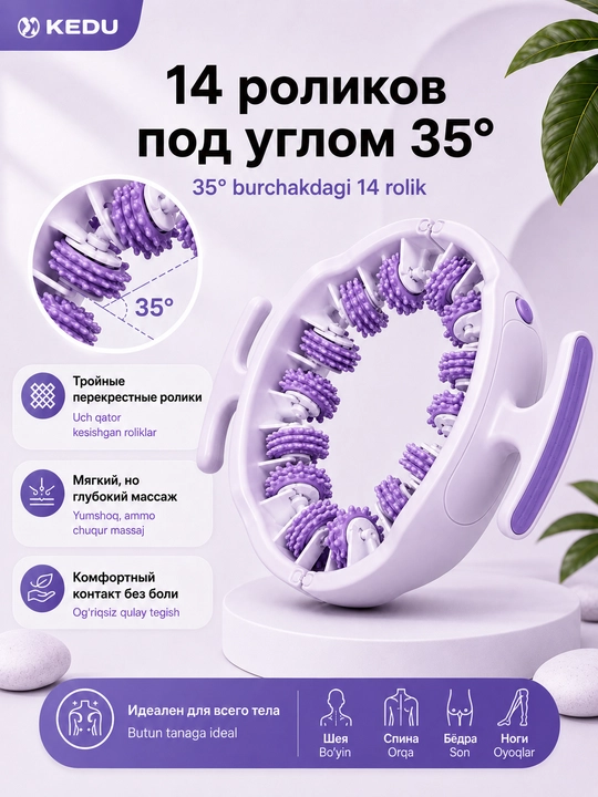 Массажер для тела роликовый KEDU 360, антицеллюлитный, круглый массажер ног, бедер, живота