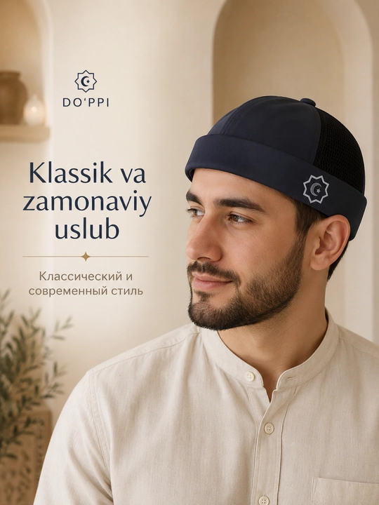 Do'ppi erkaklar uchun yengil va nafas oluvchi, namoz va kundalik uchun islomiy bosh kiyim