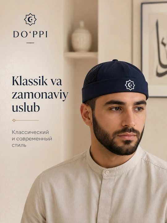 Do'ppi erkaklar uchun yengil va nafas oluvchi, namoz va kundalik uchun islomiy bosh kiyim