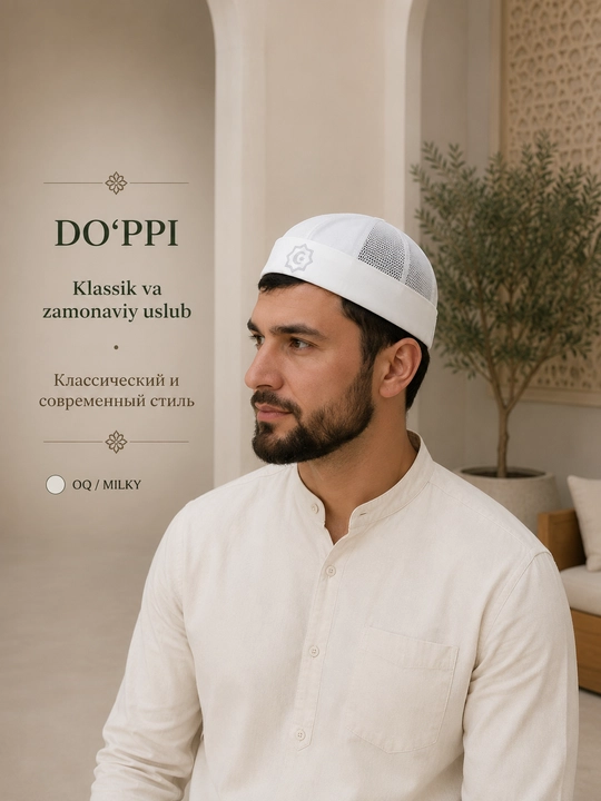 Do'ppi erkaklar uchun yengil va nafas oluvchi, namoz va kundalik uchun islomiy bosh kiyim