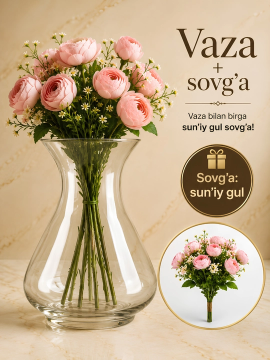 Shisha vaza gullar uchun, shaffof, dekorativ, turli dizaynli, uy va ofis uchun, PISHGAMAN