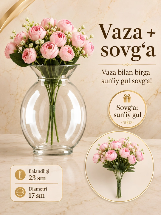 Shisha vaza gullar uchun, shaffof, dekorativ, turli dizaynli, uy va ofis uchun, PISHGAMAN