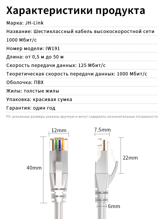 Кабель витая пара Cat6 1000 Мбит/с для маршрутизатора/ПК
