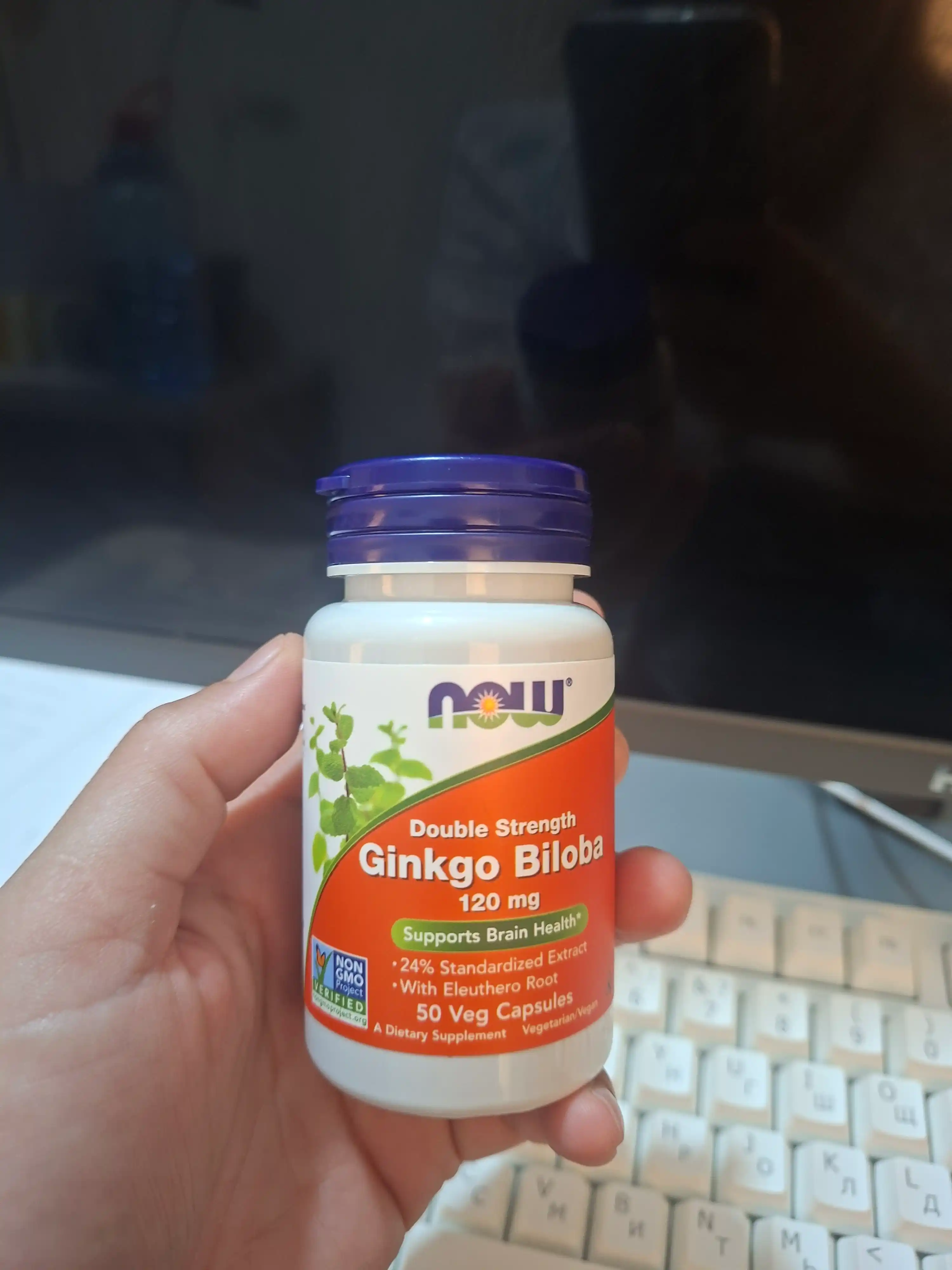 NOW Foods, гинкго билоба с корнем элеутерококка, 50 растительных капсул