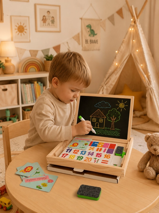 Ikki tomonlama magnitli doska KidsPlay SmartBoard 2in1 magnitli shakllar va raqamlar bilan