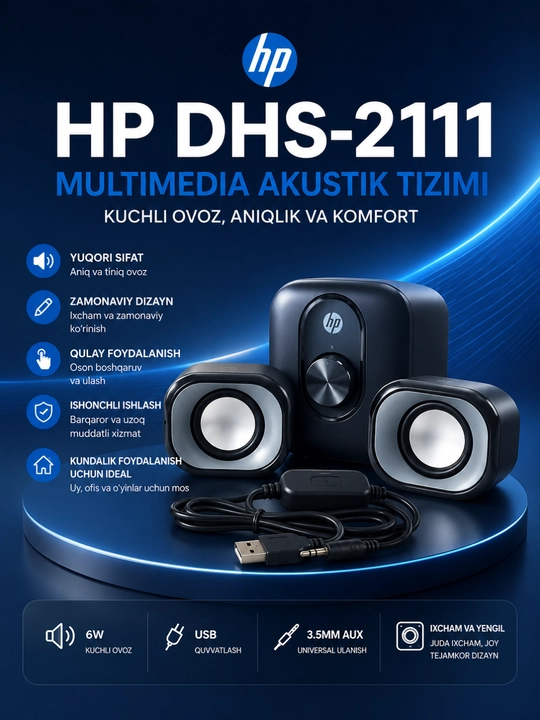HP DHS-2111 multimedia kolonka – kuchli va tiniq stereo tovush - 
