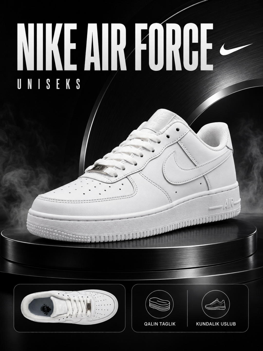 Nike Air Force 1 oq uniseks krossovka, kundalik oyoq kiyim - 