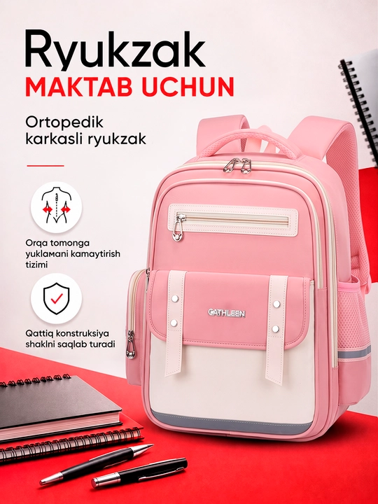 Maktab sumkasi, boshlang'ich sinflar uchun ortopedik ryukzak, orqa sumka - 