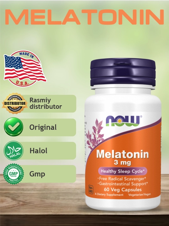 Мелатонин NOW Supplements, цикл здорового сна, 3 мг, 60 капсул, Халяль - 