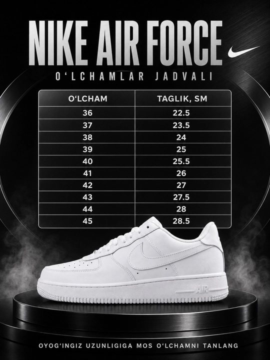 Nike Air Force 1 oq uniseks krossovka, kundalik oyoq kiyim