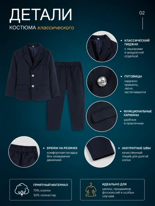 Школьный костюм для мальчиков, пиджак и брюки