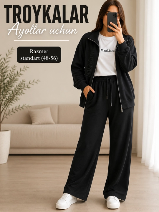 Ayollar uchun Premium Troyka Sport Kostyum. MaxMara uslubi. Standart 48–56 - 