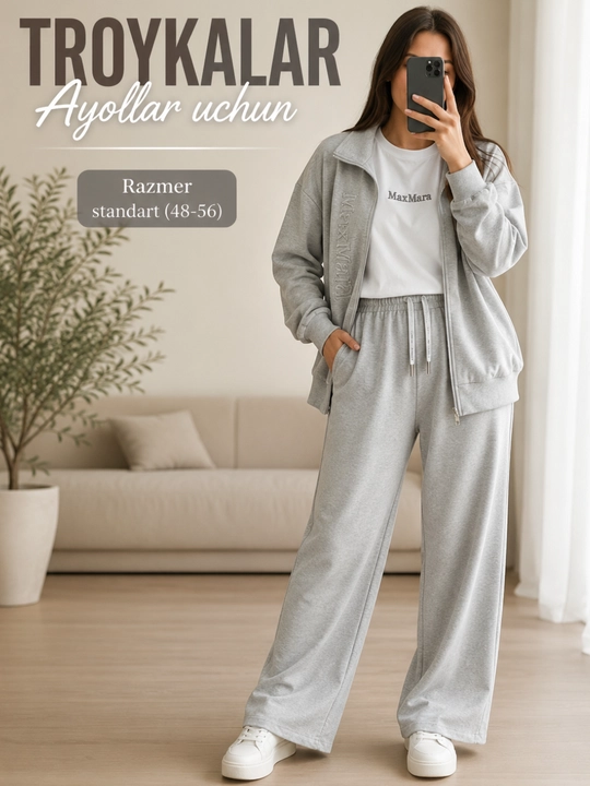 Ayollar uchun Premium Troyka Sport Kostyum. MaxMara uslubi. Standart 48–56 - 