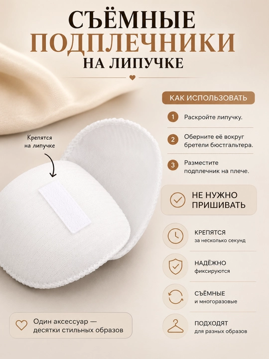 Съёмные подплечники на липучке, многоразовые, для одежды, плечики под жакет, блузку, плать