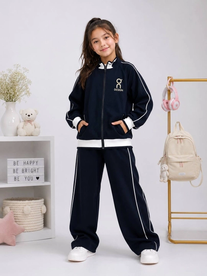 Спортивный костюм для девочек, 9-13 лет, спортивка, костюм на молнии, повседневный - 