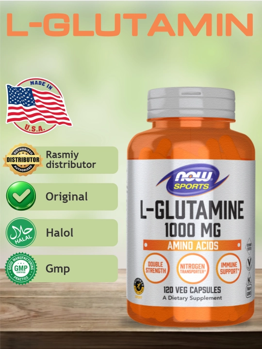 NOW Foods, Sports, L-глутамин, двойная сила, 1000 мг, 120 капсул, Халяль - 