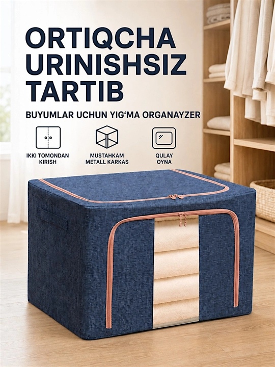 Organayzer kiyim va adyol saqlash uchun, metall ramka va deraza bilan, ikki tomonda kirish - 