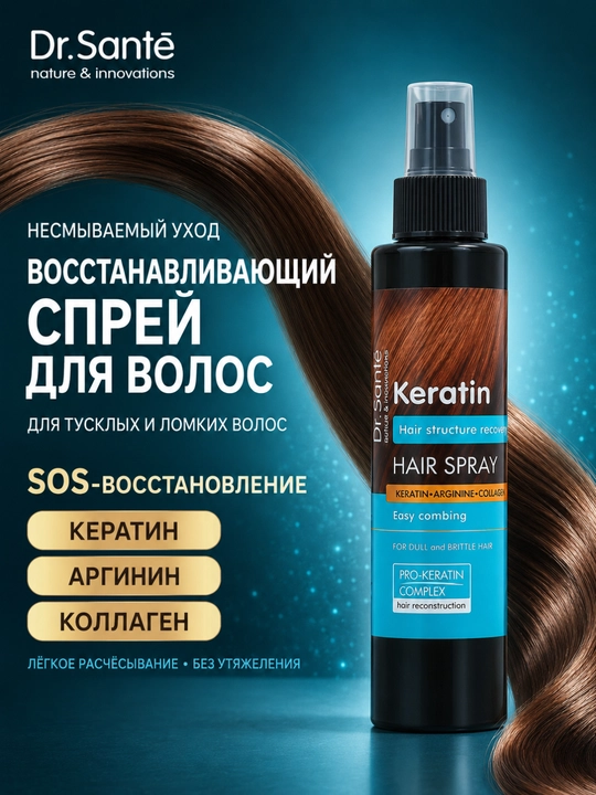 Sochlarni tiklovchi Keratin Hair spreyi, Dr.Sante, 150 ml - 