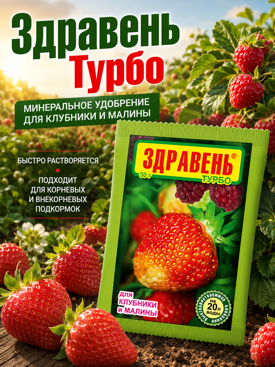 Mineral o'g'it "Zdraven Turbo" qulupnay va malina uchun - 30 grammlik paket - 