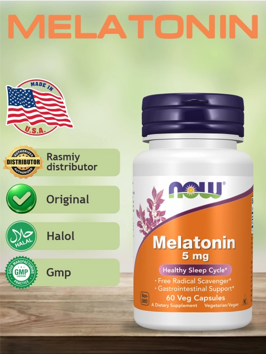 Мелатонин NOW Supplements, цикл здорового сна, 5 мг, капсулы Халяль - 