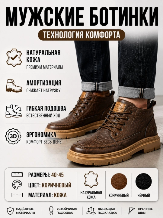 Qish kuz va Bahor fasli uchun erkaklar botinkalari tabiiy charmdan