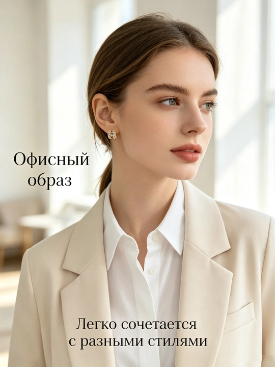 Серьги-гвоздики двойное кольцо с кристаллами – золотой цвет, повседневные украшения