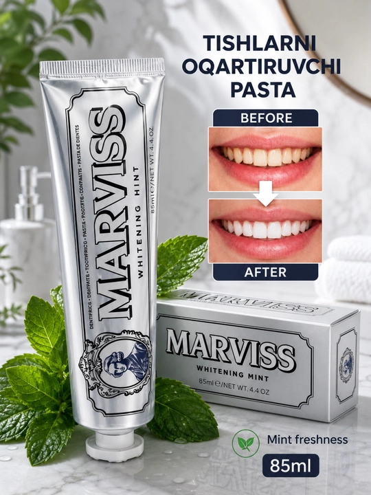 Зубная паста Marviss Whitening Mint отбеливающая с мятой 85 мл, для ежедневного ухода