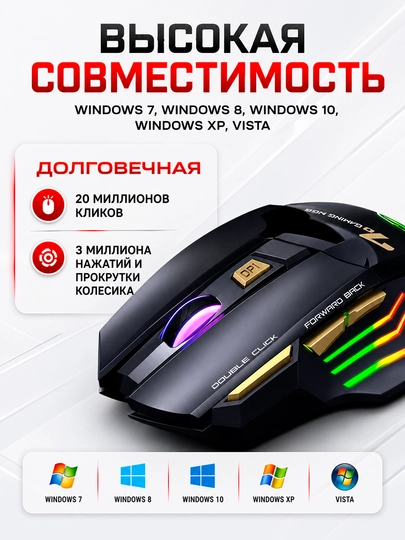 Мышка для компьютера, беспроводная с RGB подсветкой и Bluetooth