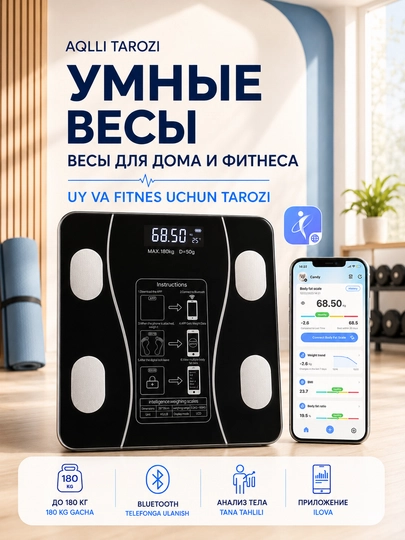 Электронные напольные весы iscale S для фитнеса и дома, до 180 кг — RWB-ISCALE-ЧЕРН