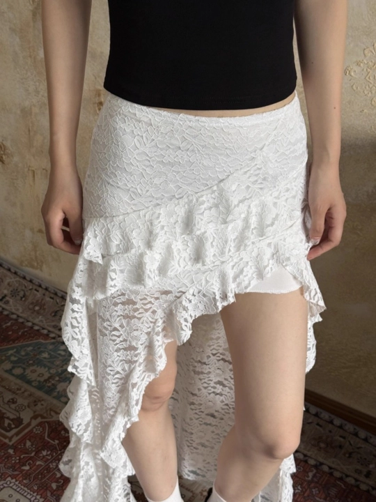 Ayollar uchun assimetrik dantelli maxi yubka Y2k