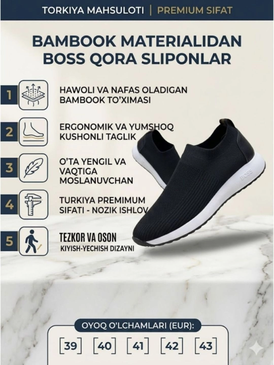 Boss brendidan slip-on modeli, tabiiy bambuk material - 
