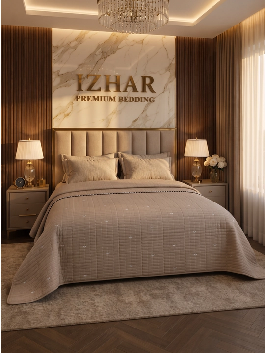 IZHAR Premium qavilgan ikki kishilik krovat yopqichi, kulrang