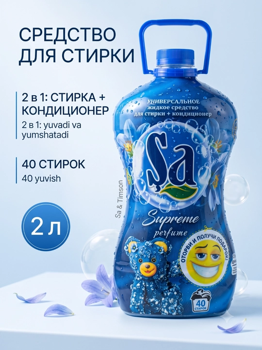 SA Гель для стирки, 2 в 1 – суперконтцентрат, 2 л и 5 л, 100 стирок