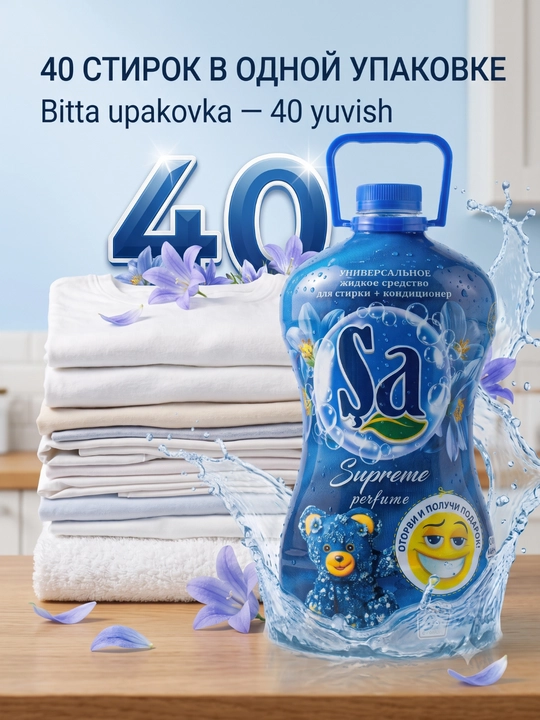 SA Гель для стирки, 2 в 1 – суперконтцентрат, 2 л и 5 л, 100 стирок