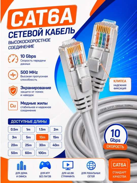 Кабель для интернета Cat.6 интернет-кабель UTP сетевой Ethernet, LAN кабель - 