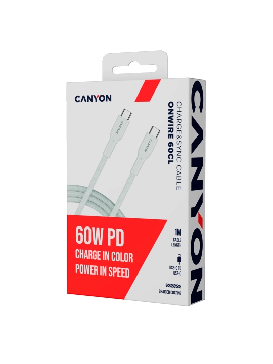 Kabel CANYON OnWire 60CL, USB Type-C USB Type C, 1 metr, 60 Vt