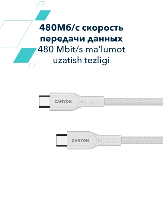 Kabel CANYON OnWire 60CL, USB Type-C USB Type C, 1 metr, 60 Vt