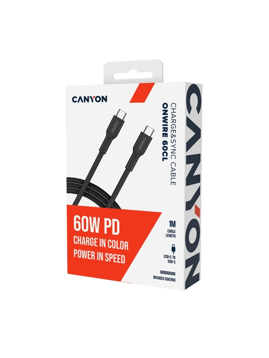 Kabel CANYON OnWire 60CL, USB Type-C USB Type C, 1 metr, 60 Vt