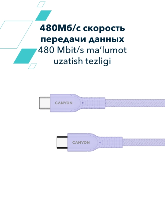 Кабель CANYON OnWire 60CL, USB Type-C на USB Type-C, 1 метр, 60 Вт
