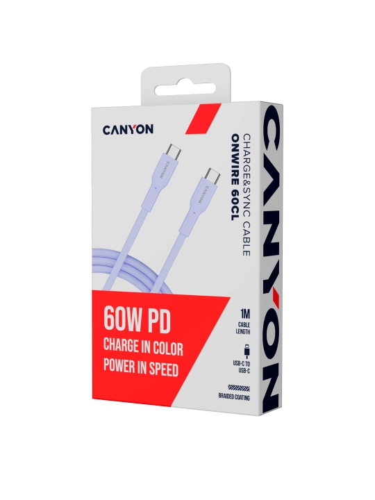 Кабель CANYON OnWire 60CL, USB Type-C на USB Type-C, 1 метр, 60 Вт