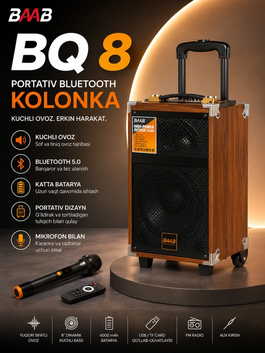 Simsiz mikrofon va pultli ko‘p funksiyali Bluetooth karaoke karnay - 