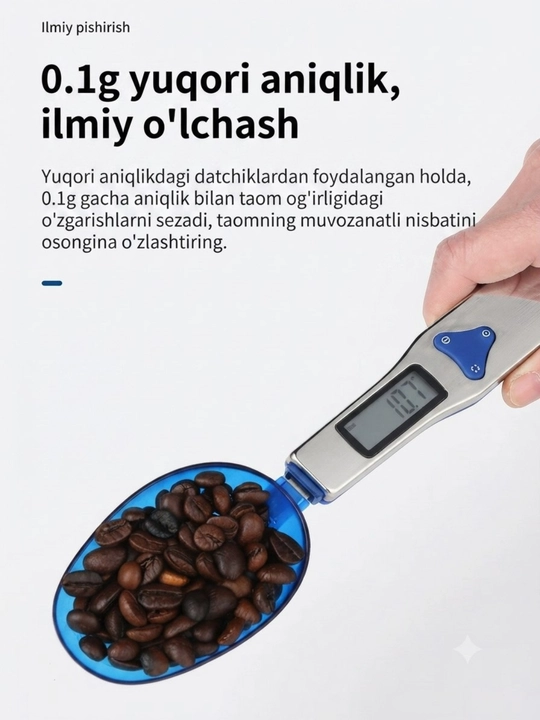 Elektron o'lchov qoshiq tarozi 800 g / 1 g – LCD displeyli raqamli oshxona tarozisi