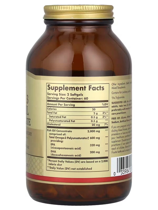 Omega-3 baliq yog‘i konsentrati, Solgar, 120 kapsula
