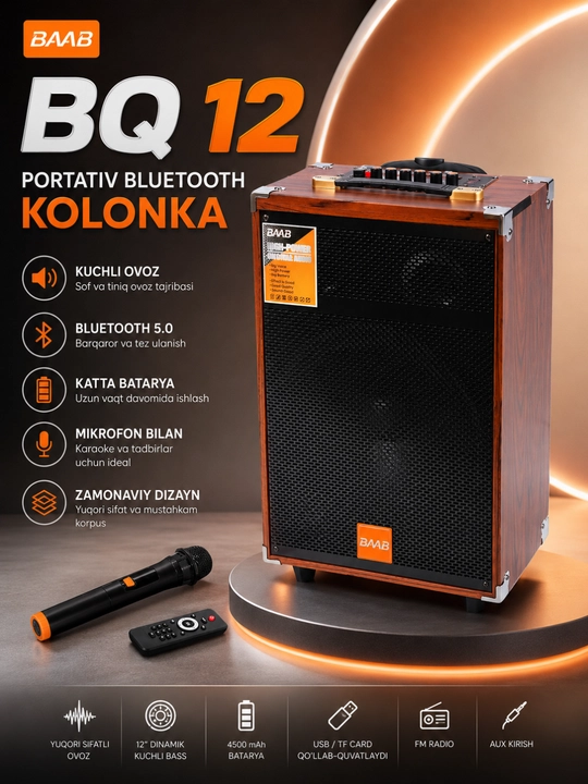 Simsiz mikrofon va pultli ko‘p funksiyali Bluetooth karaoke karnay - 