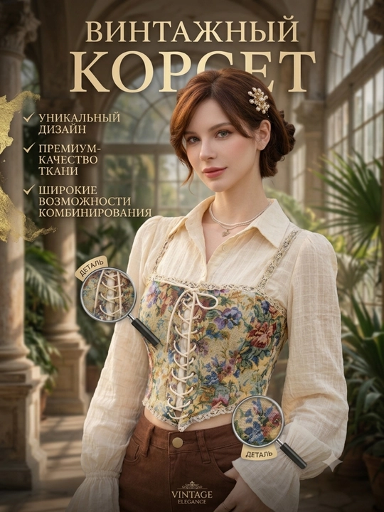 Vintage Floral ayollar korseti - retro uslubidagi nafis model