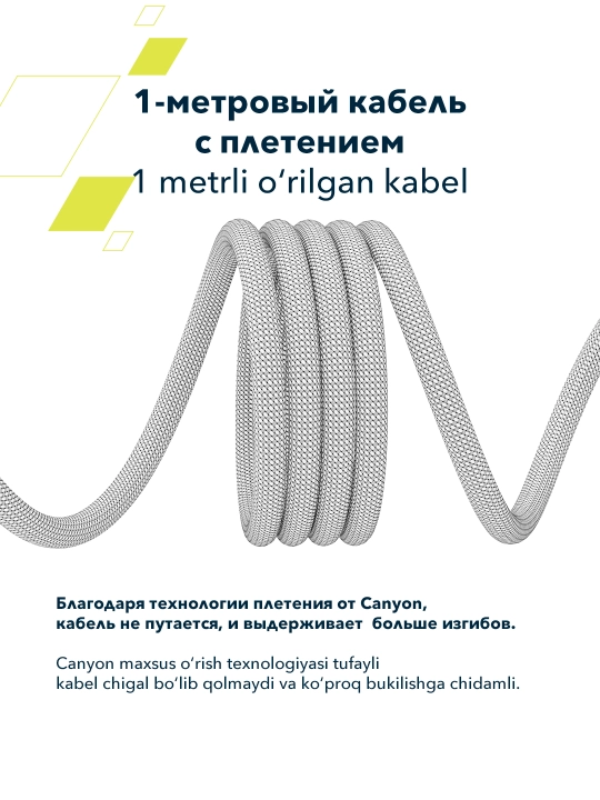 Magnitli kabel CANYON OnWire 60MG, USB Type-C USB Type C, 1 metr, 60 Vt