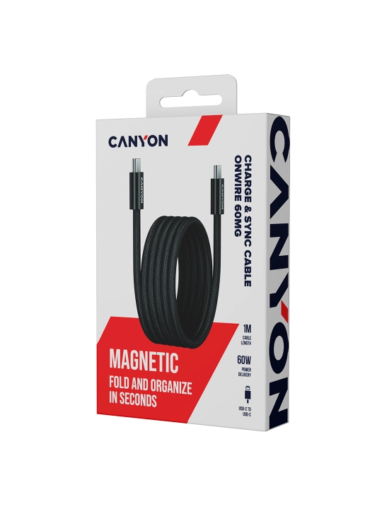 Magnitli kabel CANYON OnWire 60MG, USB Type-C USB Type C, 1 metr, 60 Vt