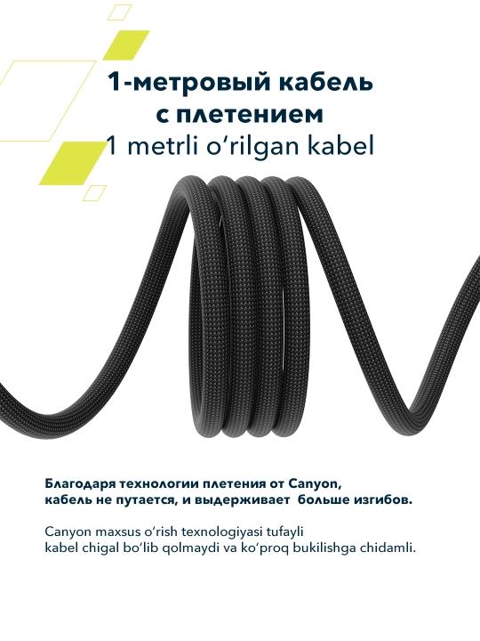 Magnitli kabel CANYON OnWire 60MG, USB Type-C USB Type C, 1 metr, 60 Vt