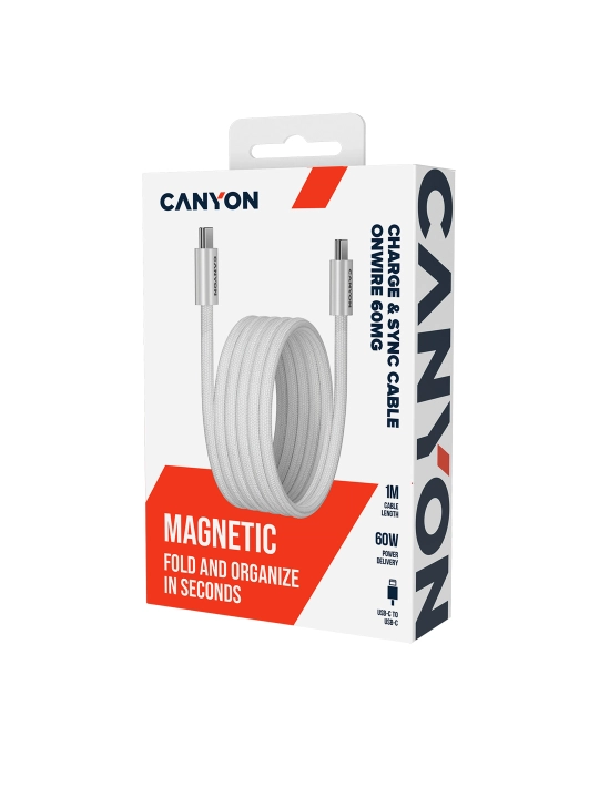 Magnitli kabel CANYON OnWire 60MG, USB Type-C USB Type C, 1 metr, 60 Vt